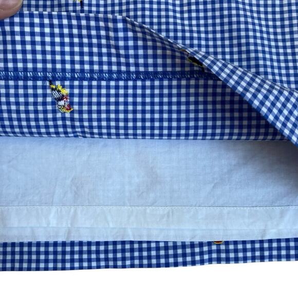 Talbots Sz 8P Blue Gingham Toucan Bird Embroidered Mini Skirt Preppy Fitted - Picture 8 of 16